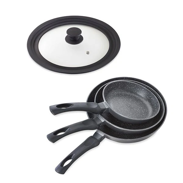 Lot 3 Poêles avec revêtement Dur comme la pierre 20 à 28 cm et Couvercle multi-diamètres Mathon