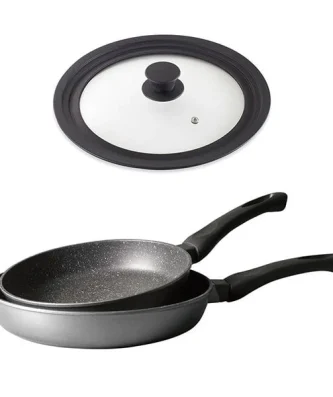 Lot 2 Poêles avec revêtement Dur comme la pierre 24 et 28 cm et Couvercle multi-diamètres Mathon