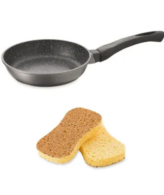 Set poêle anti-adhérente Dur comme la pierre 20 cm et 2 éponges végétales Mathon