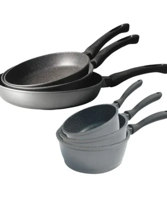 Batterie de cuisine 6 pièces Dur comme la pierre 3 poêles et 3 casseroles Mathon