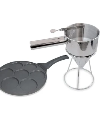 Lot poêle 7 blinis et entonnoir à piston Mathon