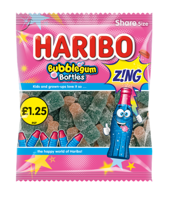 HARIBO £1.25 BUBBLEGUM BOTTLES ZING 160g (12 PACK)