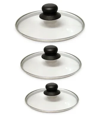 Lot 3 couvercles en verre cerclés inox 16, 18 et 20 cm Mathon