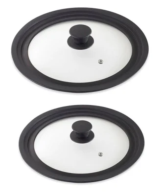 Lot 2 couvercles en verre multi-diamètres de 16 à 28 cm Mathon