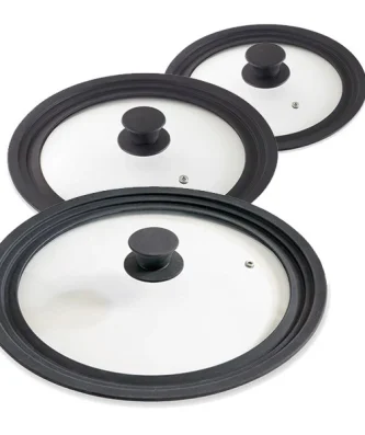 Lot 3 couvercles en verre multi-diamètres de 16 à 32 cm Mathon