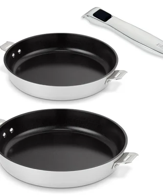 Lot de 2 poêles Evolution Alumax 24, 28 cm et 1 manche amovible Beka