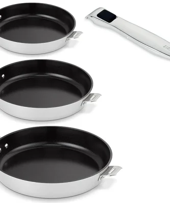 Lot de 3 poêles Evolution Alumax 20, 24, 28 cm et 1 manche amovible Beka