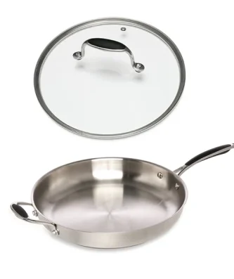 Lot poêle tout inox et couvercle verre 32 cm Excell'Inox Mathon