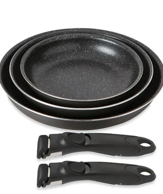Lot 3 poêles anti-adhésives Effet Pierre et 2 manches amovibles Mathon
