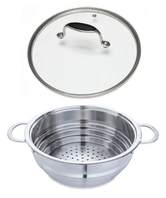 Lot panier vapeur multidiamètre et couvercle en verre Excell'Inox 24 cm Mathon