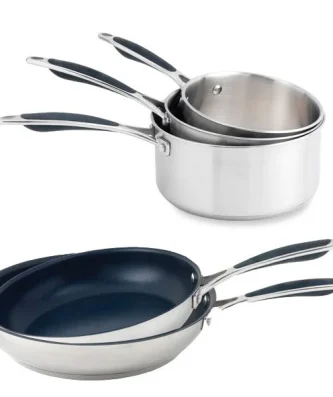 Batterie de cuisine 5 pièces Excell'Inox - 3 casseroles et 2 poêles Mathon