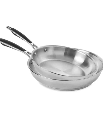 Lot de 2 poêles tout inox 24 et 28 cm Excell'Inox Mathon