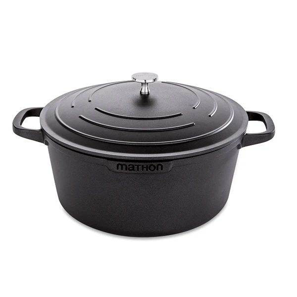 Cocotte légère ronde en fonte d'aluminium 28 cm 6,7 L coloris noir Mathon