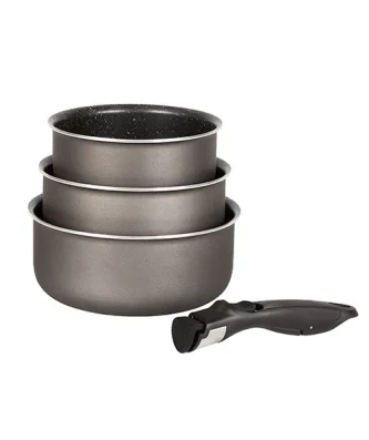 Set 3 casseroles anti-adhésives Effet Pierre et manche amovible Mathon