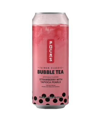 Pocas Bubble Tea Strawberry with Tapioca Pearls 490ml 24 Pack