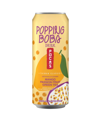 Pocas Popping Boba Mango Passion Fruit Green Tea 490ml 24 Pack