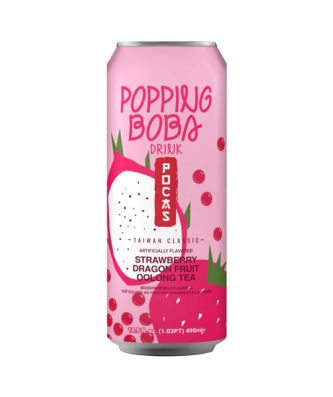 Pocas Popping Boba Strawberry Dragon Fruit Oolong Tea 490ml 24 Pack