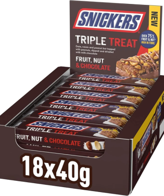 Snickers Triple Treat Fruit & Nut Chocolate 40g 18 Pack