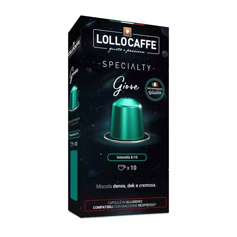 10 Giove Decaffeinated Aluminium Coffee Capsules Lollo Box Specialty Compatible Nespresso®