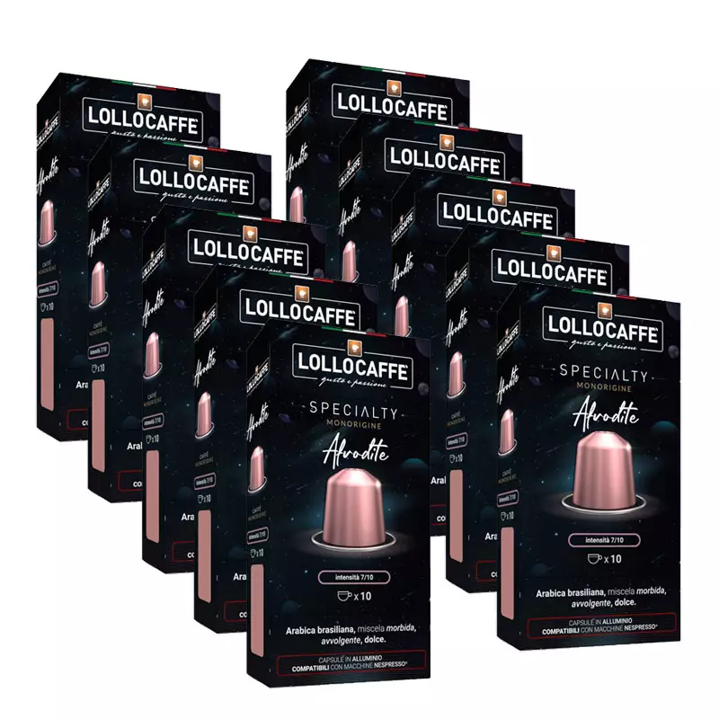 100 Afrodite Aluminium Coffee Capsules Lollo Box Specialty Compatible Nespresso®
