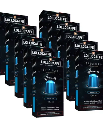 100 Hermes Aluminium Coffee Capsules Lollo Box Specialty Compatible Nespresso®