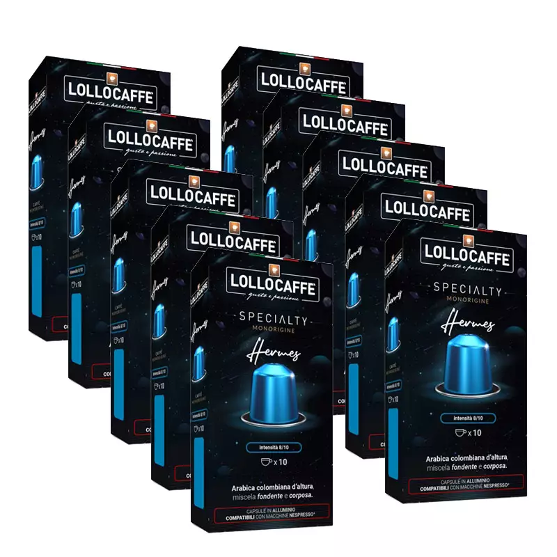 100 Hermes Aluminium Coffee Capsules Lollo Box Specialty Compatible Nespresso®