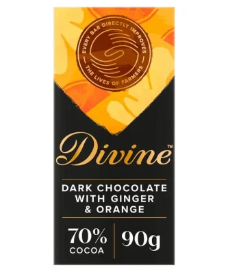 Divine 70% Dark Chocolate with Ginger & Orange 90g