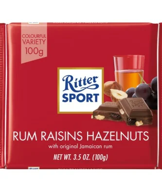 Ritter Sport Rum, Raisin & Hazelnuts Milk Chocolate 100g
