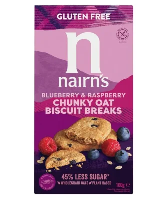 Nairn's Gluten Free Oats, Blueberry & Raspberry Chunky Biscuit Breaks 160g