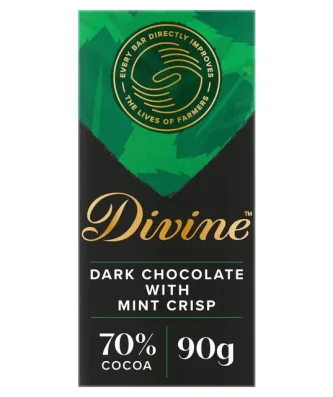 Divine 70% Dark Chocolate with Mint Crisp 90g