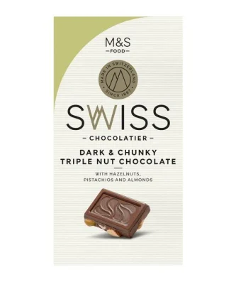 M&S Swiss Chunky Triple Nut Dark Chocolate 200g