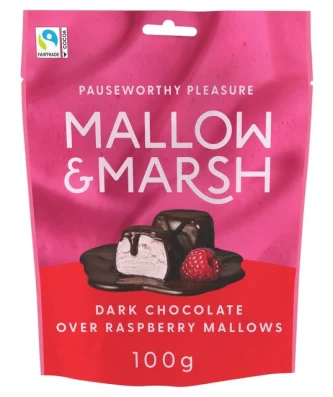 Mallow & Marsh Raspberry Marshmallows Coated in 70% Dark Chocolate 100g