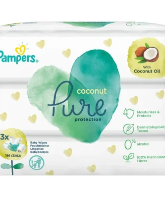 Pampers Coconut Pure Baby Wipes 3 x 62 per pack