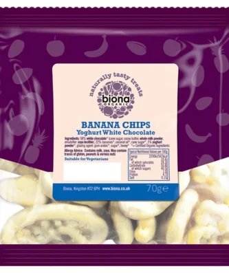Biona Organic Banana Chips Yoghurt White Chocolate 70g