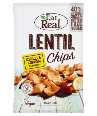 Eat Real Lentil Chilli & Lemon Flavoured Chips 113g
