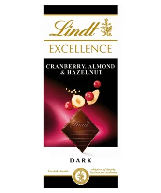 Lindt Excellence Cranberry, Almond & Hazelnut Dark Chocolate Bar 100g