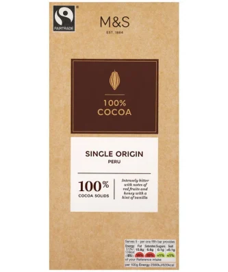 M&S 100% Cocoa Peruvian Dark Chocolate 100g