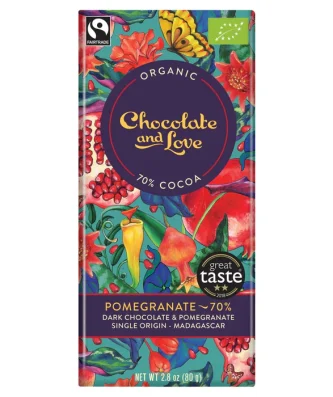 Chocolate and Love Fairtrade Organic Pomegranate 70% Dark Chocolate 80g
