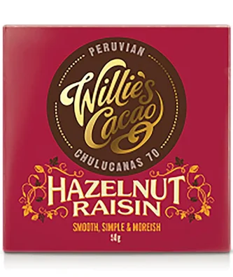 Willie's Cacao Dark Chocolate with Hazelnut & Raisin 50g