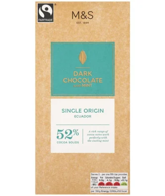 M&S Fairtrade 52% Cocoa Dark Chocolate with Mint 100g
