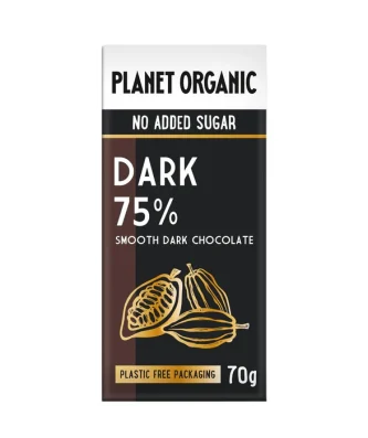 Planet Organic No Added Sugar Dark 75% Chocolate 70g