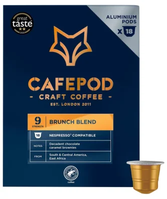 CafePod Brunch Blend Nespresso Compatible Aluminium Coffee Pods 18 per pack