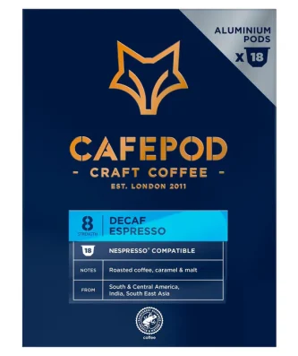 CafePod Decaf Espresso Nespresso Compatible Aluminium Coffee Pods 18 per pack