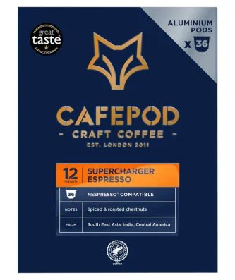 CafePod Supercharger Espresso Nespresso Compatible Aluminium Coffee Pods 36 per pack