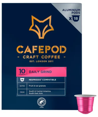 CafePod SW18 Daily Grind Nespresso Compatible Aluminium Coffee Pods 18 per pack