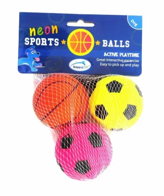 Happy Pet Neon Sports Ball Dog Toy 3 per pack
