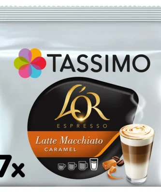 Tassimo L'OR Latte Macchiato Caramel Coffee Pods 7 per pack
