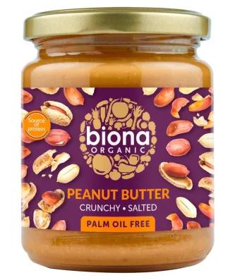 Biona Organic Peanut Butter Crunchy Free From Palm Fat 250g