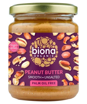 Biona Organic Peanut Butter Smooth Free From Palm Fat 250g