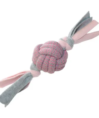 Little Rascals Fleecy Rope Ball Tugger Pink Puppy Toy